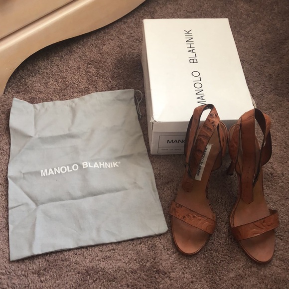 Manolo Blahnik Leather Strappy Sandal 105 Stiletto Heels with Ankle Strap - Picture 3 of 14